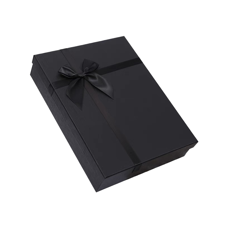 Boîte-cadeau noire avec Logo personnalisé, boîte en papier d'emballage pour vêtements et T-Shirt, boîtes d'emballage de luxe avec nœud en ruban